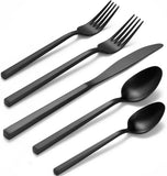 Cube Black 20-Piece Forged Silverware Set Stainless Steel Flatware Set,Service for 4,Matte Satin Polished Cutlery Set