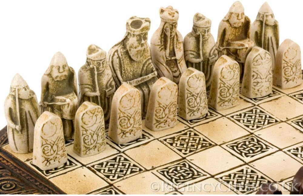 Isle of Lewis Compact Celtic Chess Set 9 Inches - Set of 32