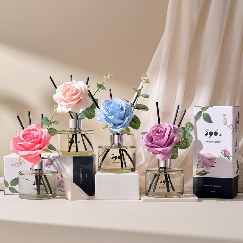 Rose Flower Reed Diffuser, Vanilla Lavender, 200ml(6.7oz) / Reed Diffuser Sets, Home Fragrance, Scented Oils, Home &