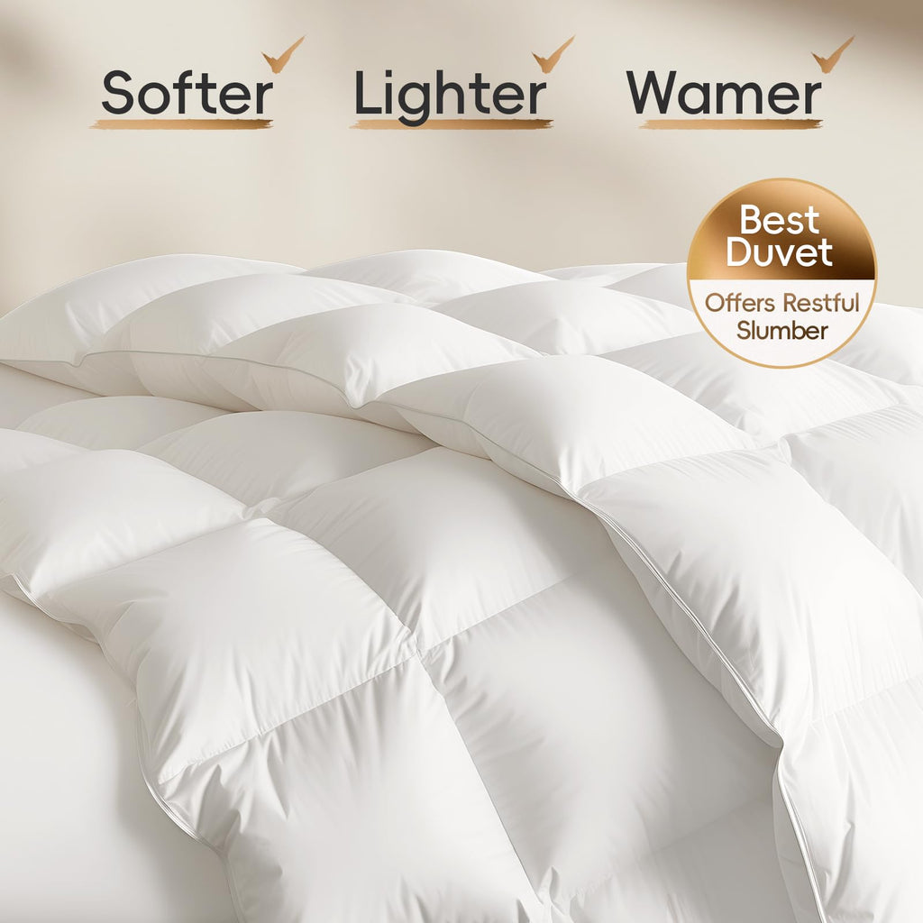Luxury Goose Feather Down Comforter California King Size - 1600 TC/DM Cotton Blend Medium Warmth Duvet Insert for All