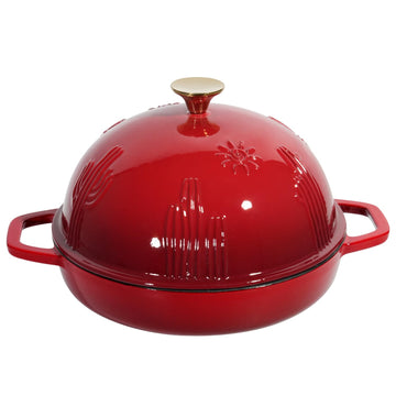 Cast Iron Bread Oven With Cloche Lid for Baking - Red Enameled Dutch Oven With Dome Lid for Sourdough - 5 qt