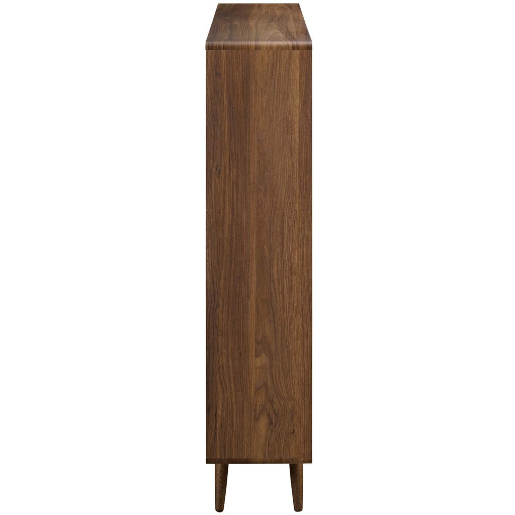 Transmit Mid-Century Offset Cube Wood 7 tier Bookcase in Walnut