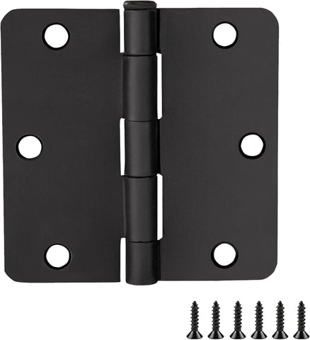 10-Pack 3.5-Inch x 3.5-Inch Interior Door Hinges with 1/4-Inch Radius, Matte Black, Heavy Duty Steel Construction