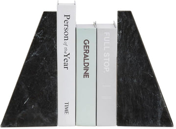 Natural Polished Marble Bookends, Black, Set of 2 Heavy Book Ends
