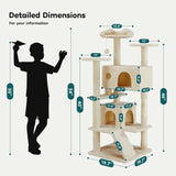54-inch Indoor Cat Tree Tower - Multi-Level Pet House for Large Cats with 2 Condos, Scratching Posts, Round Platform