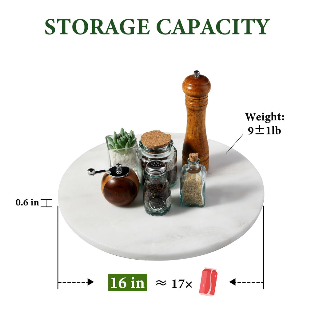 16'' Marble Lazy Susan Counter, White Marble Turntable for Dinning, Lazy Susans Organizer for Cabinet, Serving