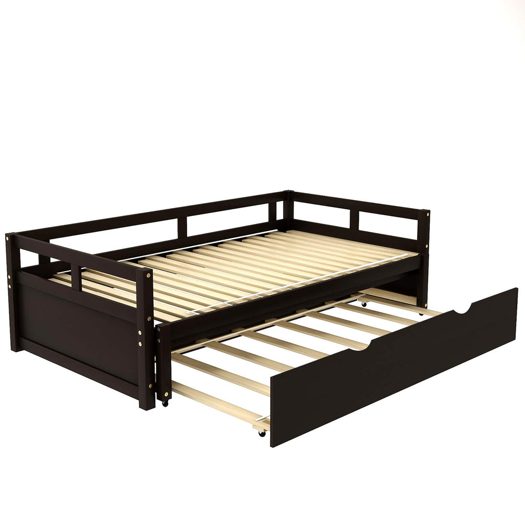Extending Daybed with Trundle, Twin Size Trundle Daybed Solid Wood, Roll Out Trundle Accommodate Twin Size