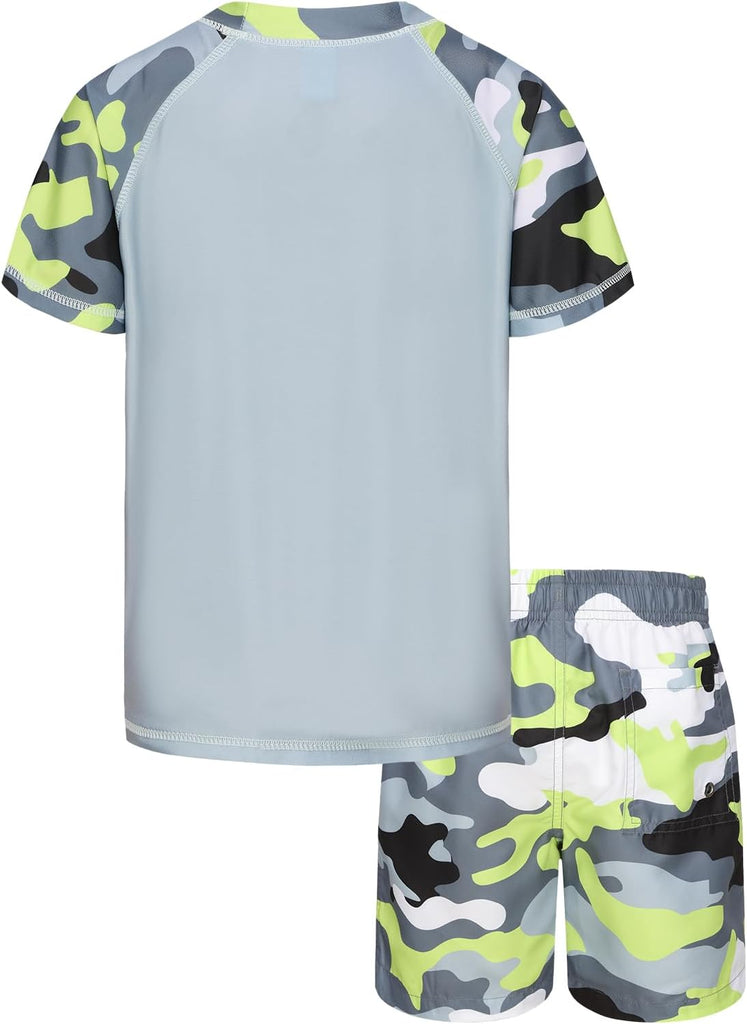 Boys Rash Guard Swimsuits Set for Boys 2 Piece Short Sleeve Swim Shirts Quick Dry Bathing Suits with Trunks