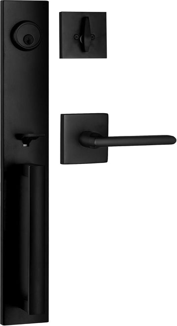 Full Escutcheon HandleSet Front Door Entry Handle and Deadbolt Lock Set Slim Square Single Cylinder Deadbolt and - Door Handleset