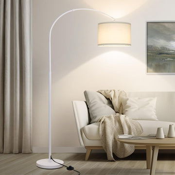 Arc Floor Lamp, White Standing Light with Adjustable Head and Pedal Switch
