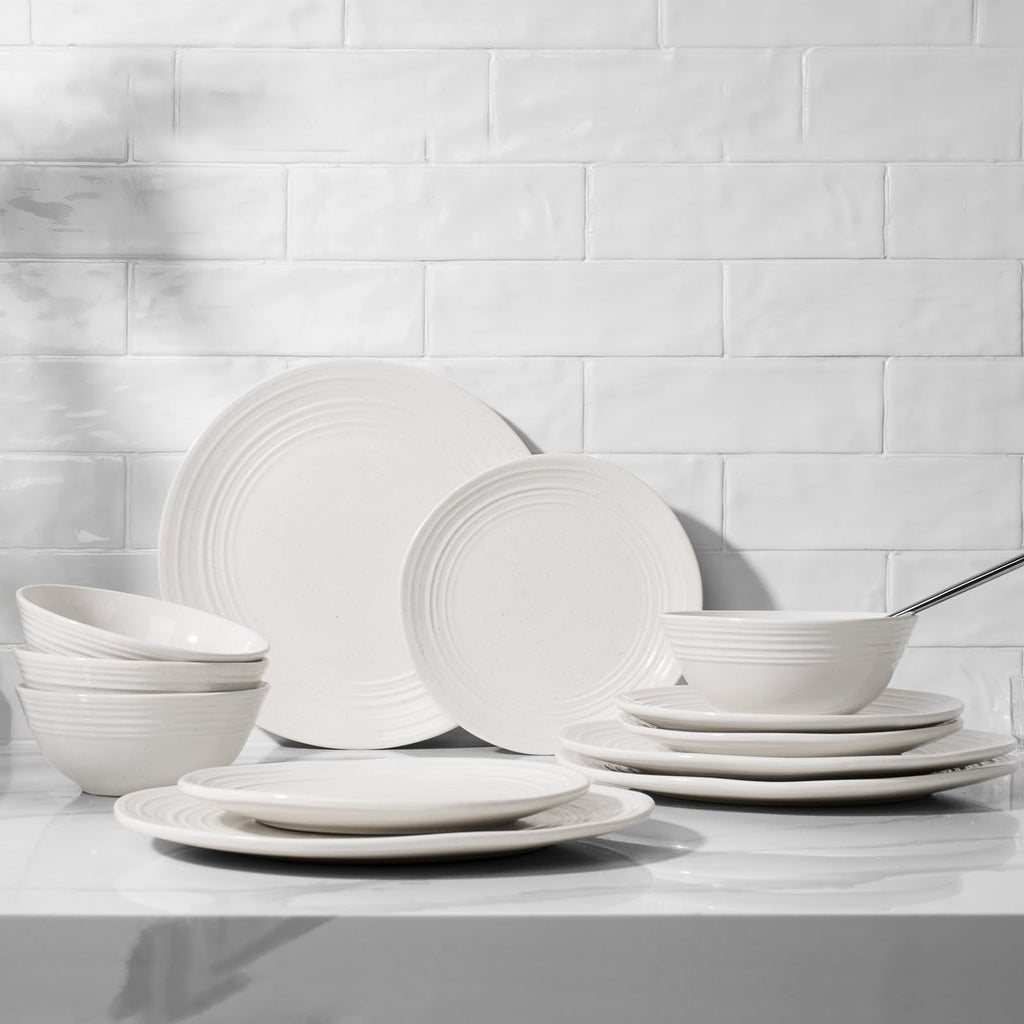 Plates and Bowls Sets 12-Piece Stoneware Dinnerware Sets, Dishes Set for 4, Speckled Hand-made Reactive Glaze Dish