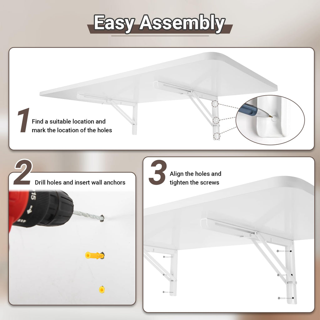 Wall Mounted Folding Table 47.2"L x 19.7"W, White