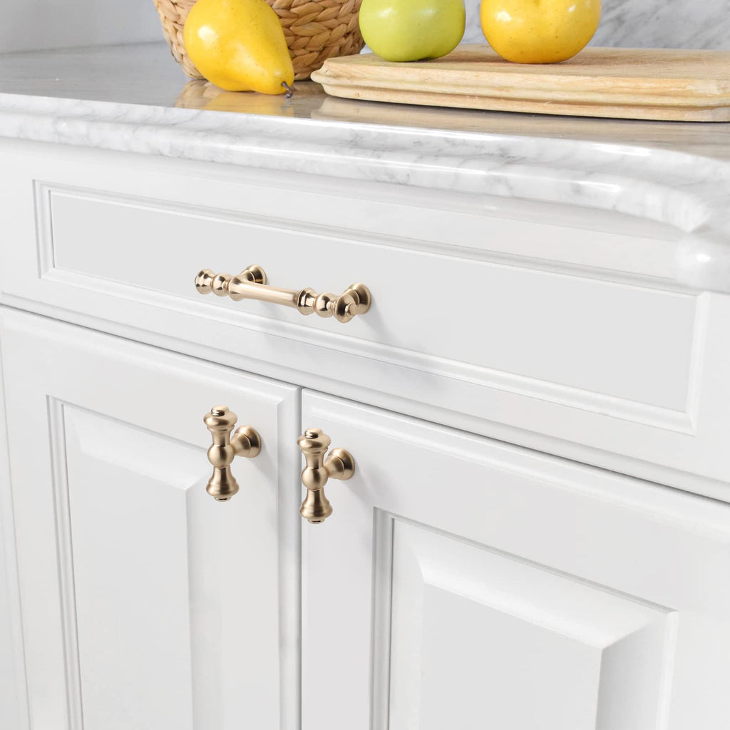 10 Pack Brushed Brass Cabinet Pulls 3"