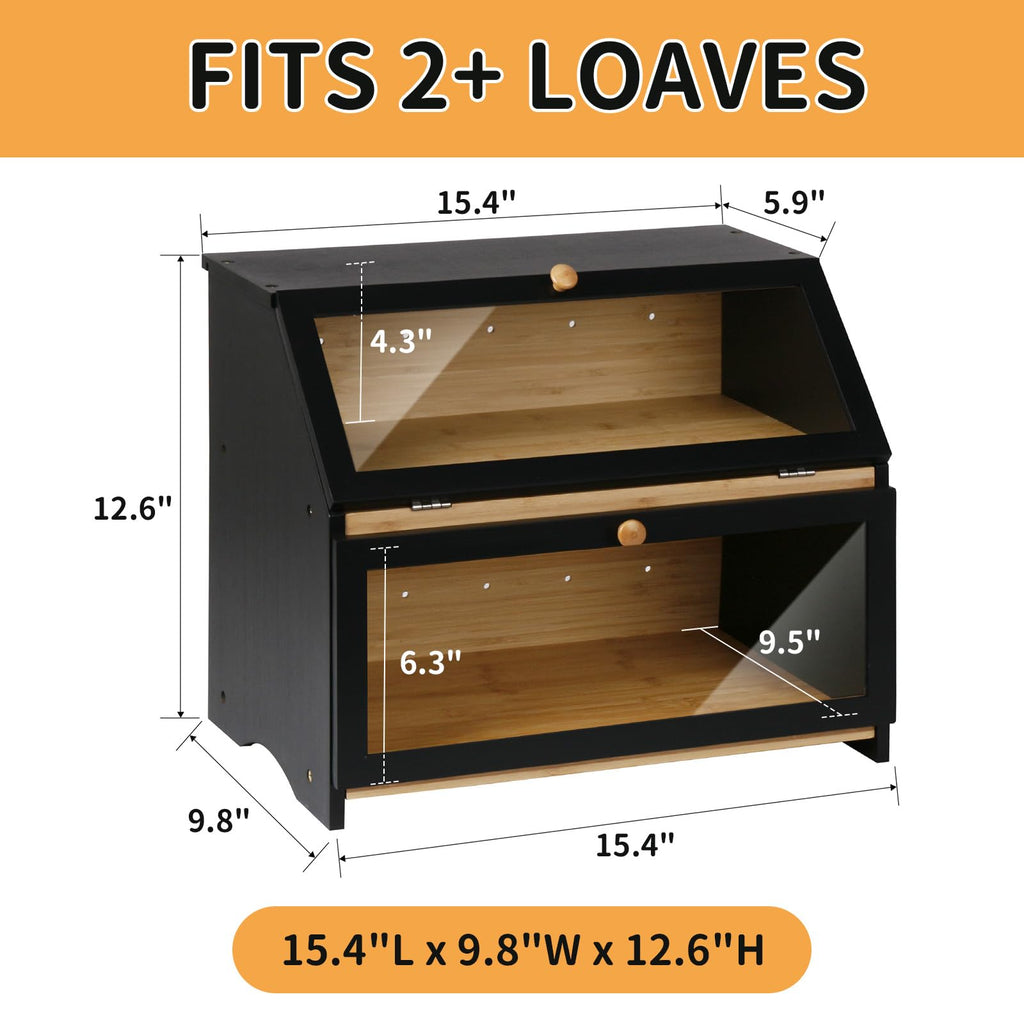 Double Layer Wooden, Keep Bread Fresh Longer, Black