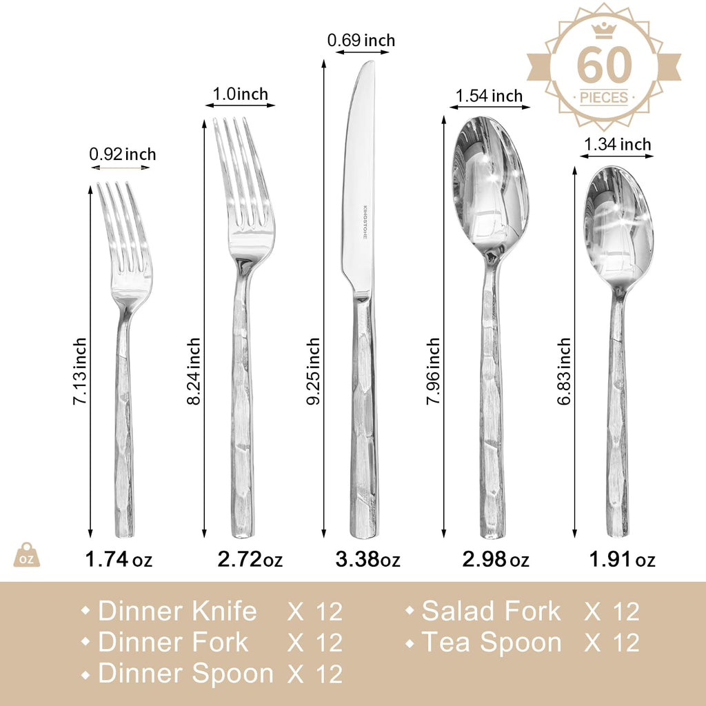 60 Pcs Silverware Set, 18/10 Stainless Steel Flatware Set for 12
