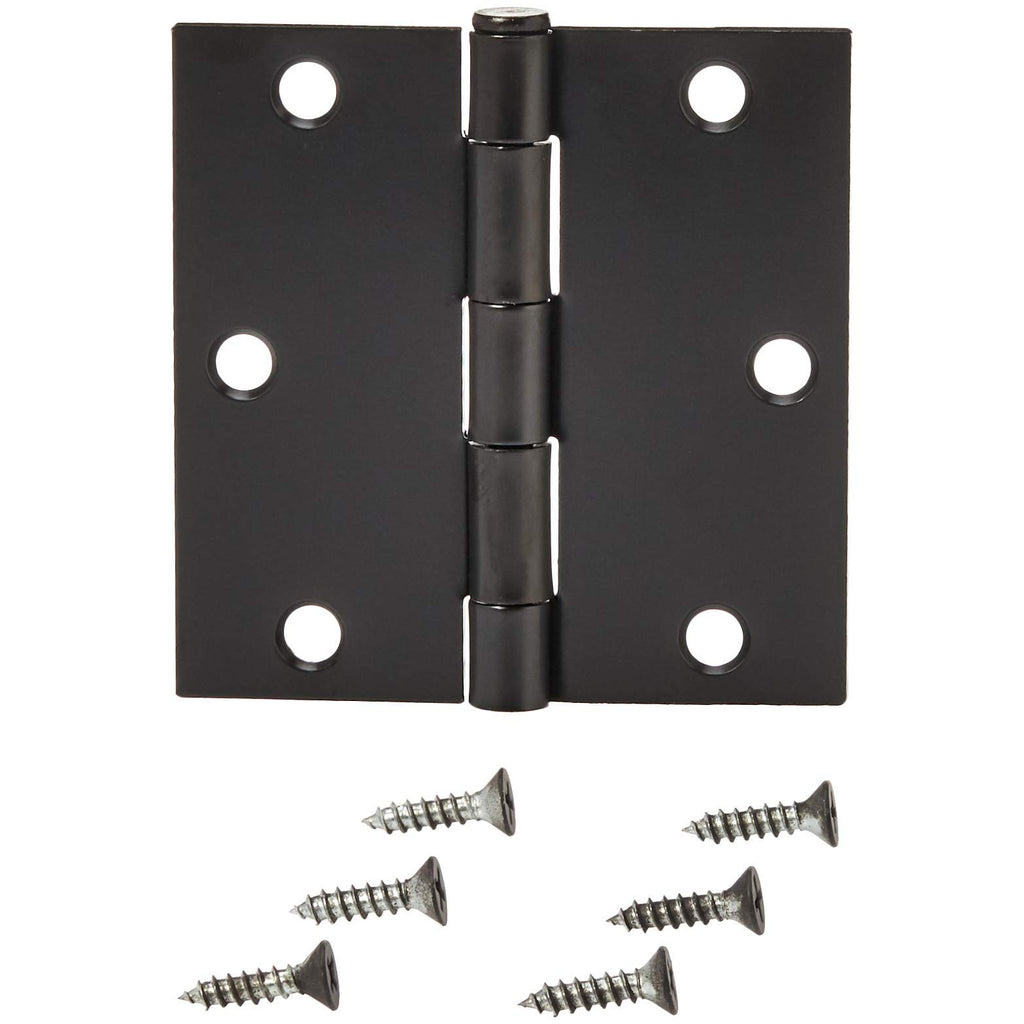 Interior Door Hinges, Square, 3.5 x 3.5 Inch, Matte Black, Pack of 12