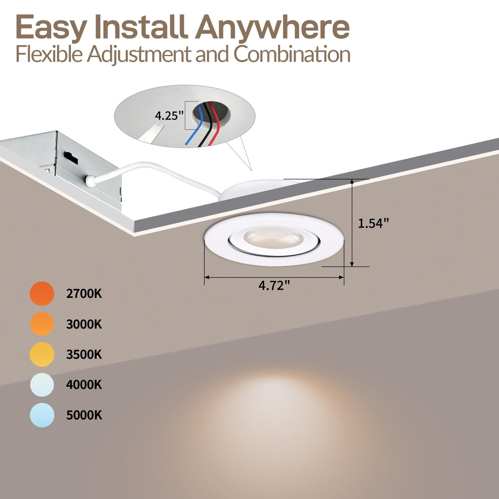 4 Inch Led Recessed Lights Gimbal 4 Pack,5 CCT,Dimmable