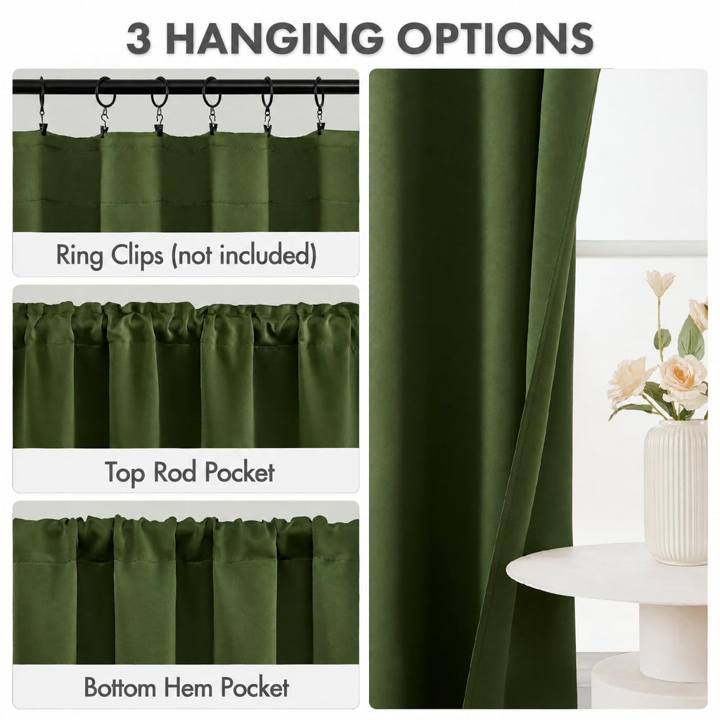Olive Green Blackout Curtains 84 Inch Length 4 Panels