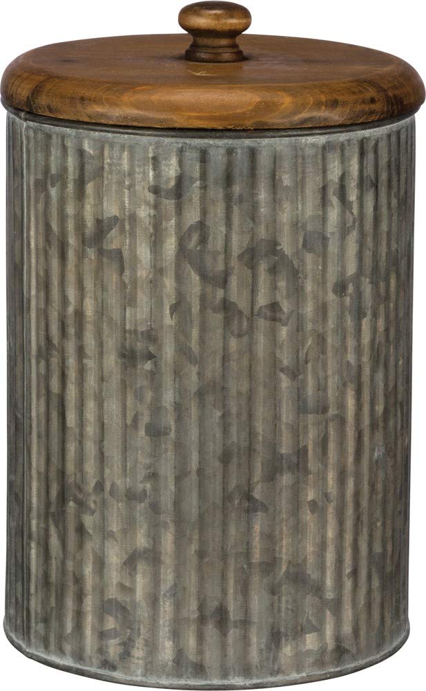 Rustic Style Canisters, Set of 3, Galvanized Metal and Wood
