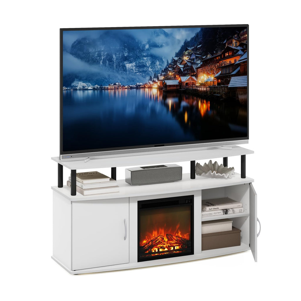 Jensen Fireplace TV Stand, Entertainment Center, TV Console for TV up to 55 Inch with Fireplace and Doors Storage