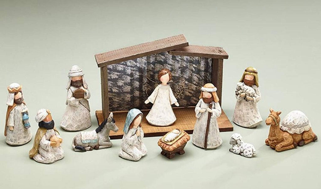 Burton and Burton 12 Piece Premium Nativity Set, Includes 11 Resin Figurines - A King is Born Scene Including Baby