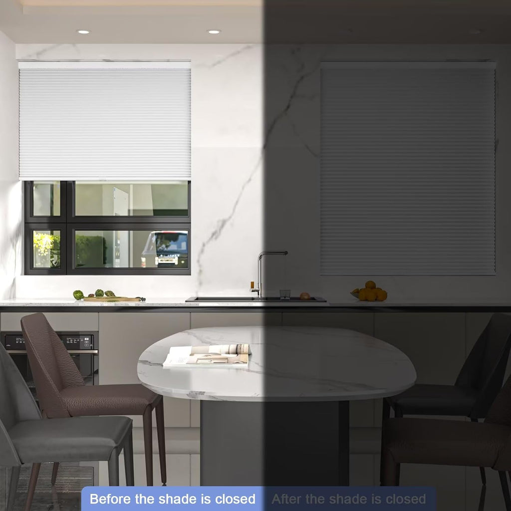 Cordless Cellular Window Shades No Tools No Drill Blackout Blinds for Indoor Windows Size X 72" Height White Room