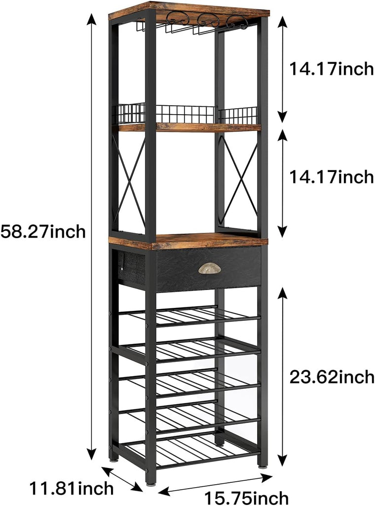 Wine Rack Freestanding Floor, Bar Cabinet for Liquor and Glasses | 4-Tier bar Cabinet with Tabletop, Glass Holder