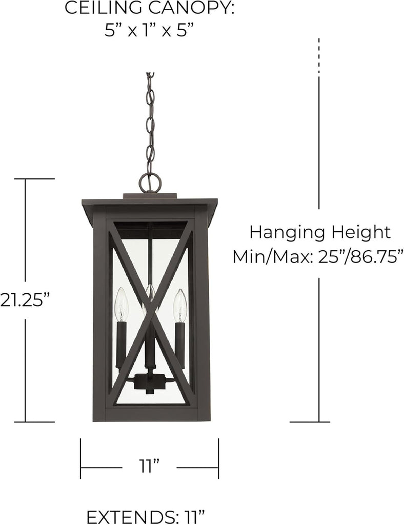 Avondale Clear Glass Outdoor Pendant, 4-Light 240 Total Watts, 21" H x 11" W, Oiled Bronze