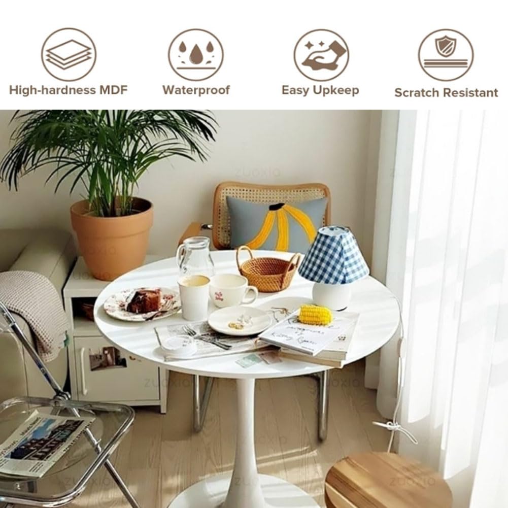 27.3" Tulip Dining Table, White, Perfect for 2-3 People, Mid-Century Modern Style, Round MDF Top with Sturdy Base