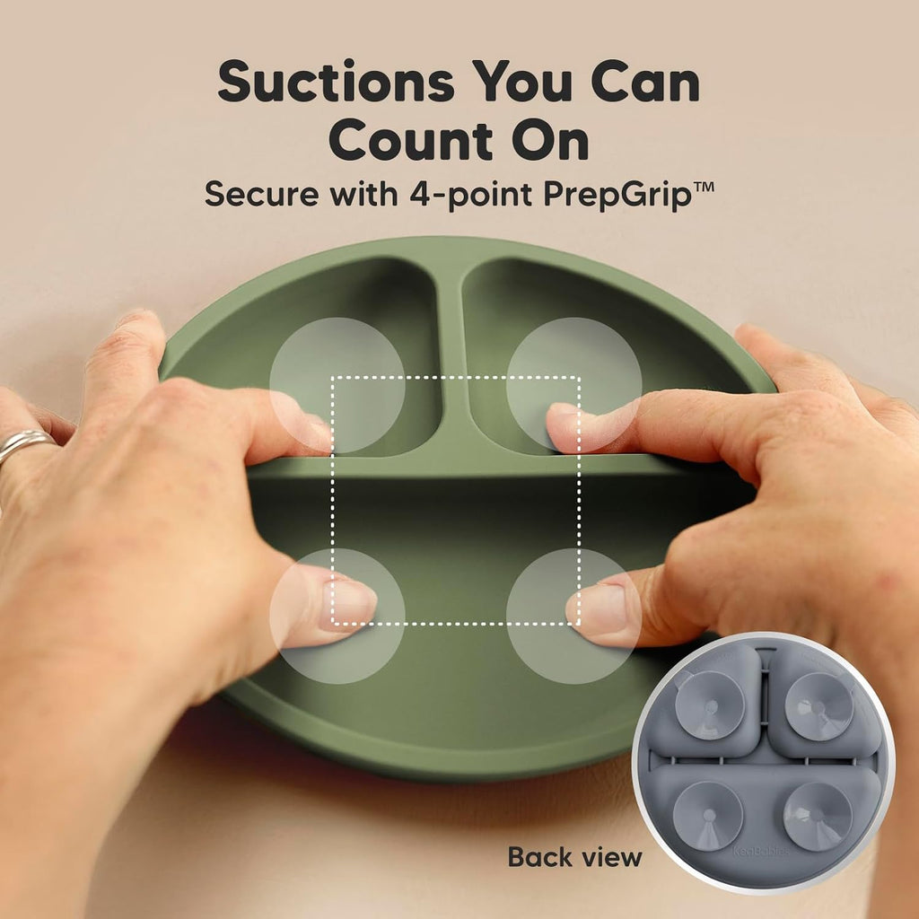 Suction Plates with Lids for Baby, 3pk, BPA-Free Silicone, Slate