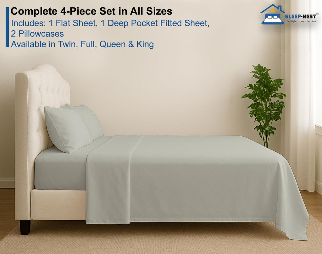 Olympic Queen Sheet Set 66" x 80", 100% Cotton - Silver Grey