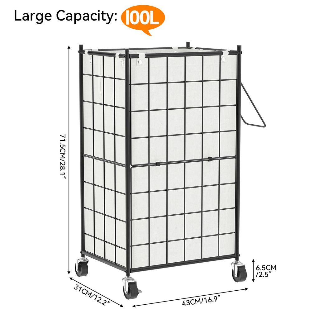 Rolling Laundry Basket, Metal Wire Frame Laundry Hamper with Wheels