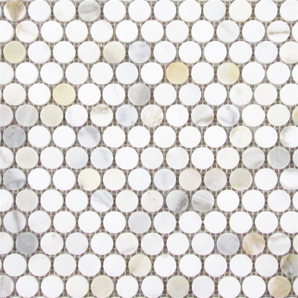 Calacatta Gold Marble 3/4 inch Penny Round Mosaic Tile Honed Kitchen Bath Wall Floor Backsplash Shower (1 Sheet)
