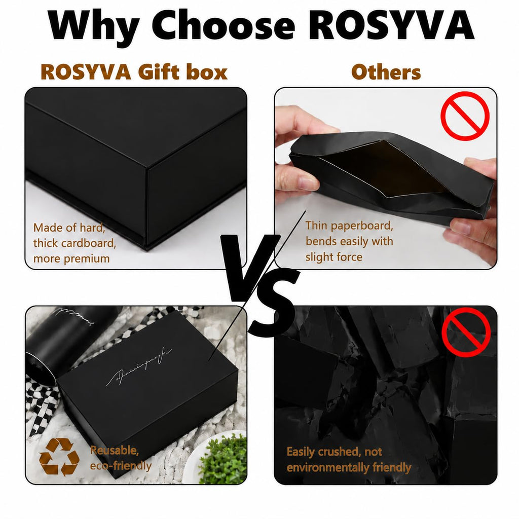 10 Pack Black Gift Boxes with Lids, 12 x 8 x 4.5 Inch Boxes with Ribbon for Groomsmen gifts, Magnetic Gift Boxes for