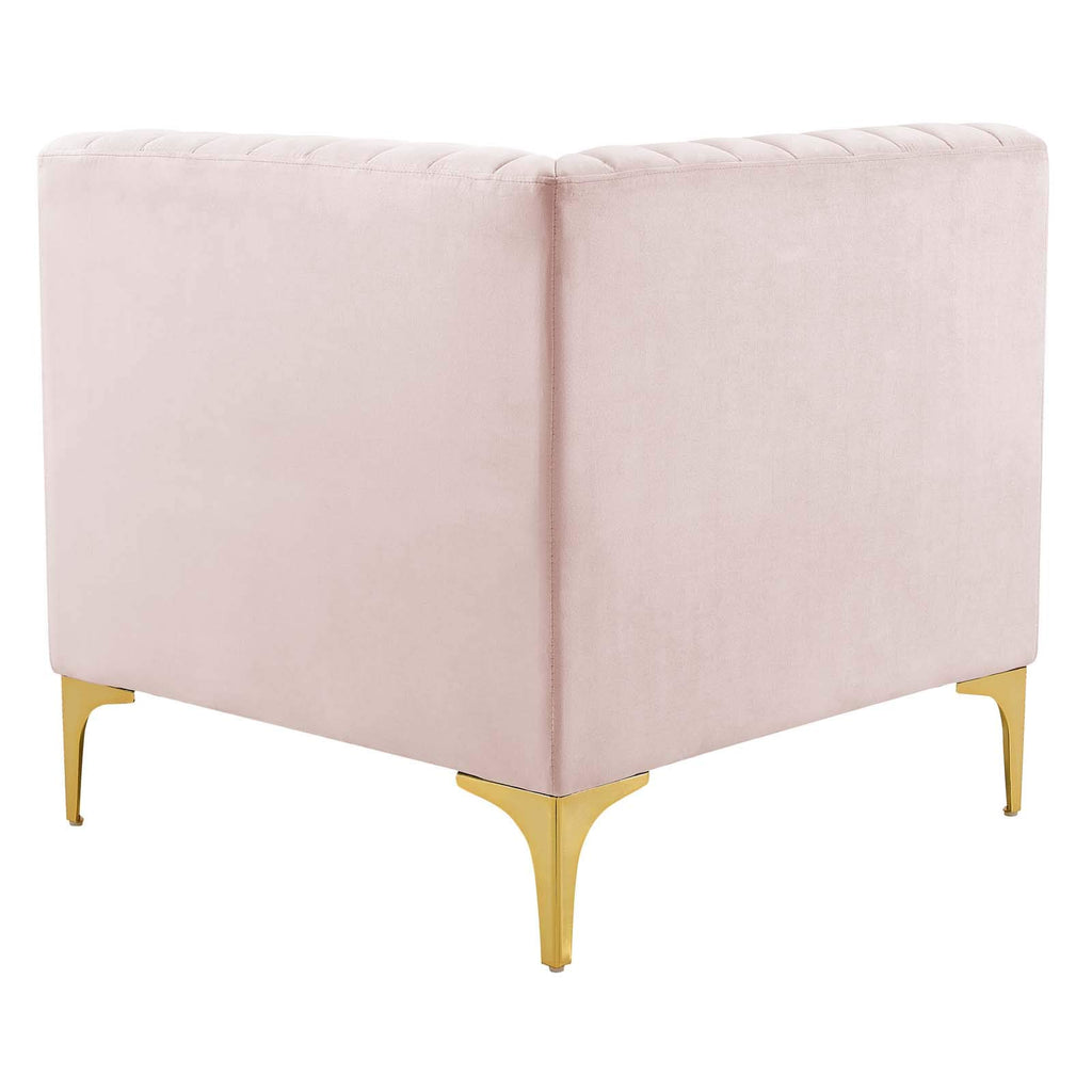 Triumph Channel Tufted Performance Velvet Sectional Sofa Corner Chair, Pink