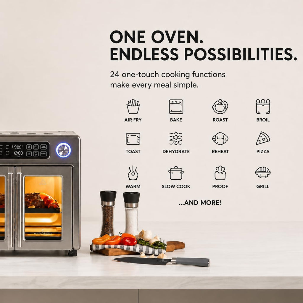 Extra Large French Door Air Fryer Toaster Oven Combo, 24 Cooking Functions and Digital Controls, 7 Accessories