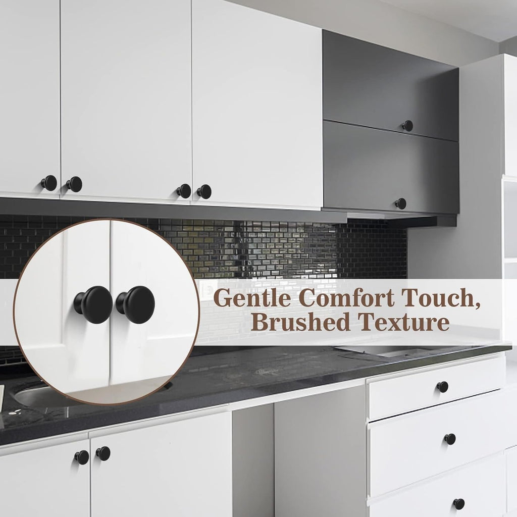 Matte Black Cabinet Knobs 4 Pack, Black Drawer Knob Round 30mm/1.18" Furniture Chest Door Dresser Bathroom