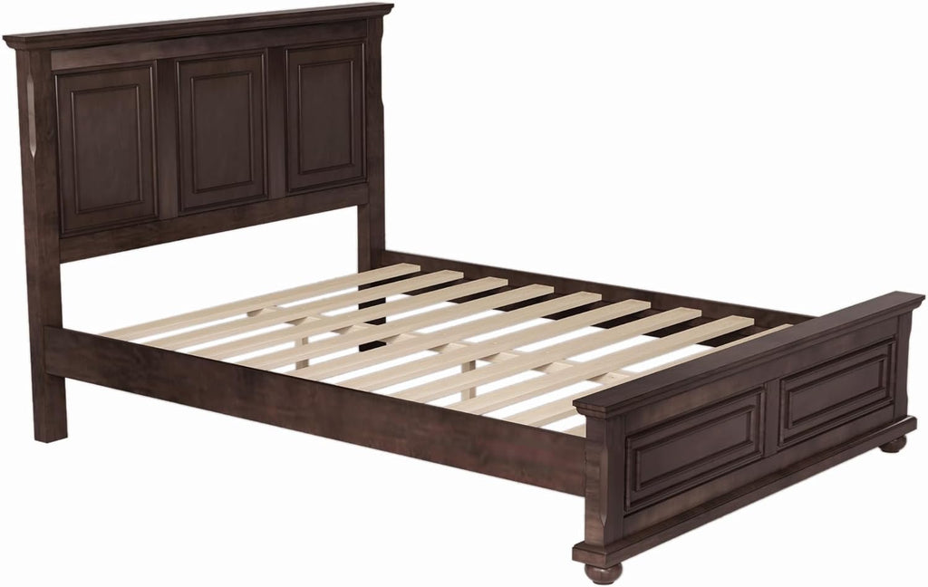 Mid Century Wood Platform Bed Frame, Queen Bed Frame with Headboard, Footboard & Wooden Slats Support, No Box Spring