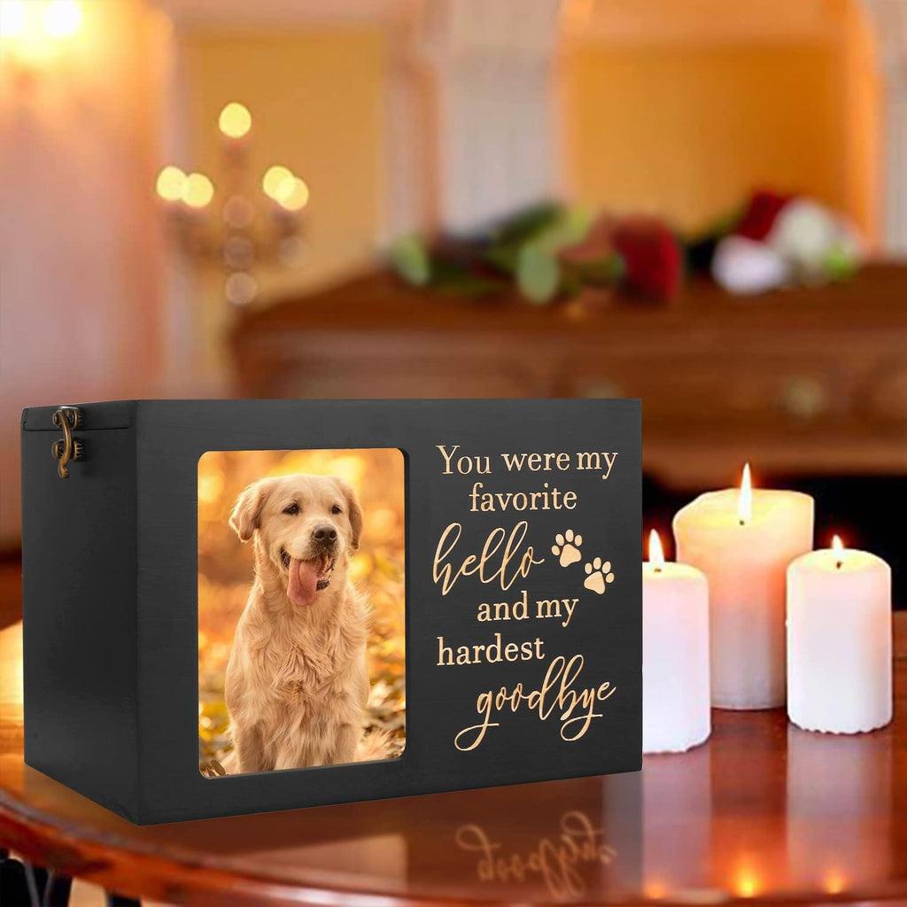 Pet Memorial Urns for Dog or Cat Ashes, XLarge Wooden Funeral Cremation Urns with Photo Frame, Keepsake Memory Box