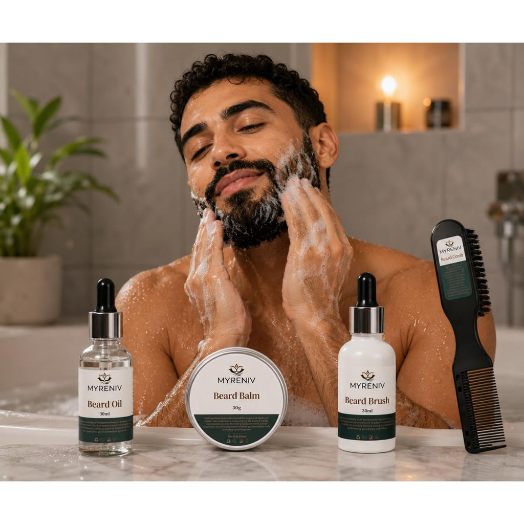 Men's Premium Beard Grooming Kit - Beard Oil, Beard Balm, Beard Wash & Beard Comb - Conditioning & Styling Set for a