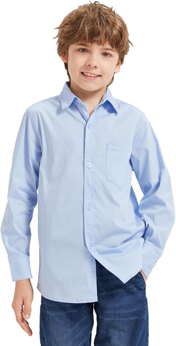 Boys' Long Sleeve Button Down Toddler Dress Shirt Oxford Uniform Shirt