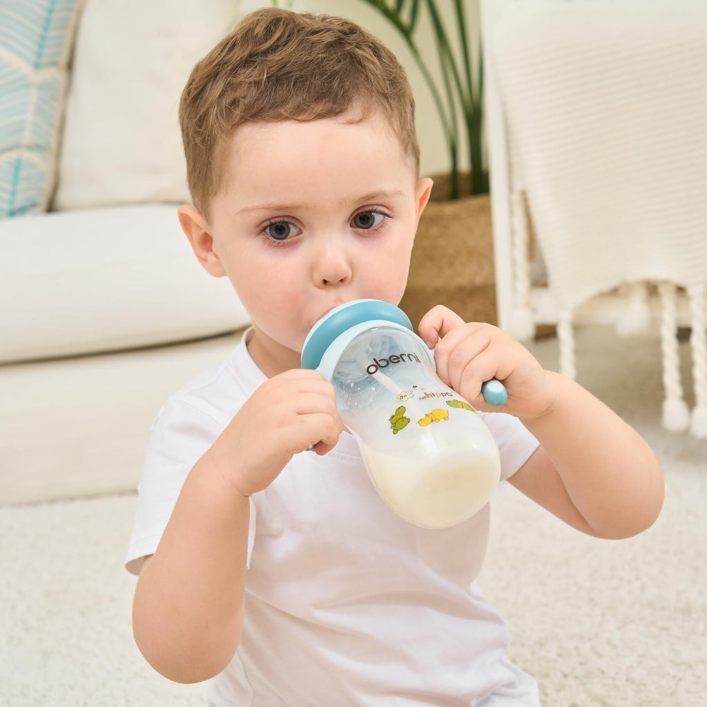 Toddler Milk Bottle 330ml/11oz, Anti-Colic Baby Bottle with Fast Variable Flow Nipple for 12 Months, Weigthed Straw