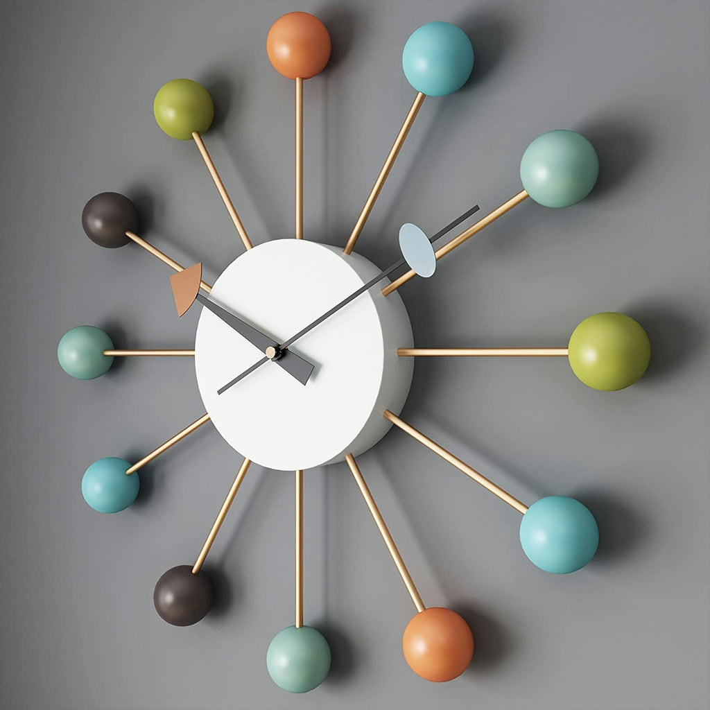 Inspired Nelson Style Mid Century Quartz Modern Wall Ball Clock Retro Multicolor Large