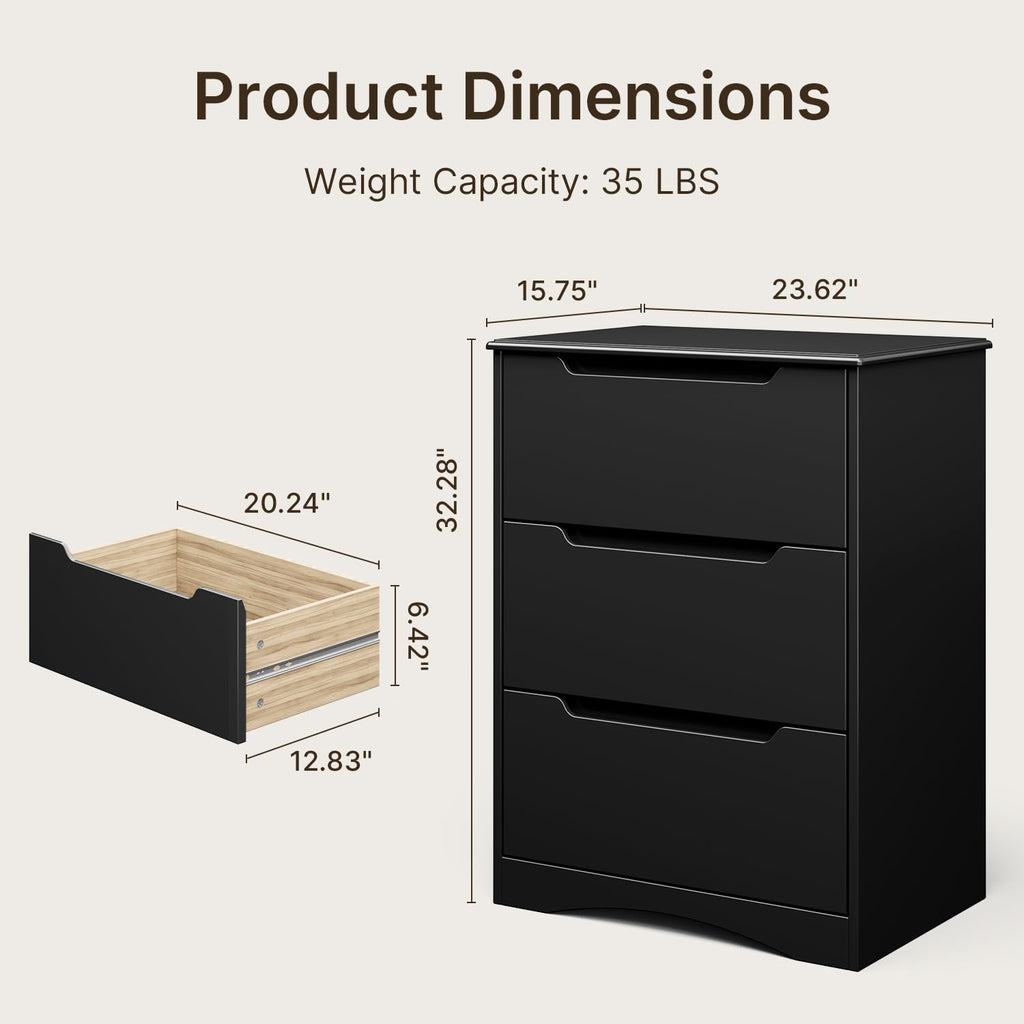 3 Drawers Chest, Bedroom Drawer Dresser with Large Storage Capacity