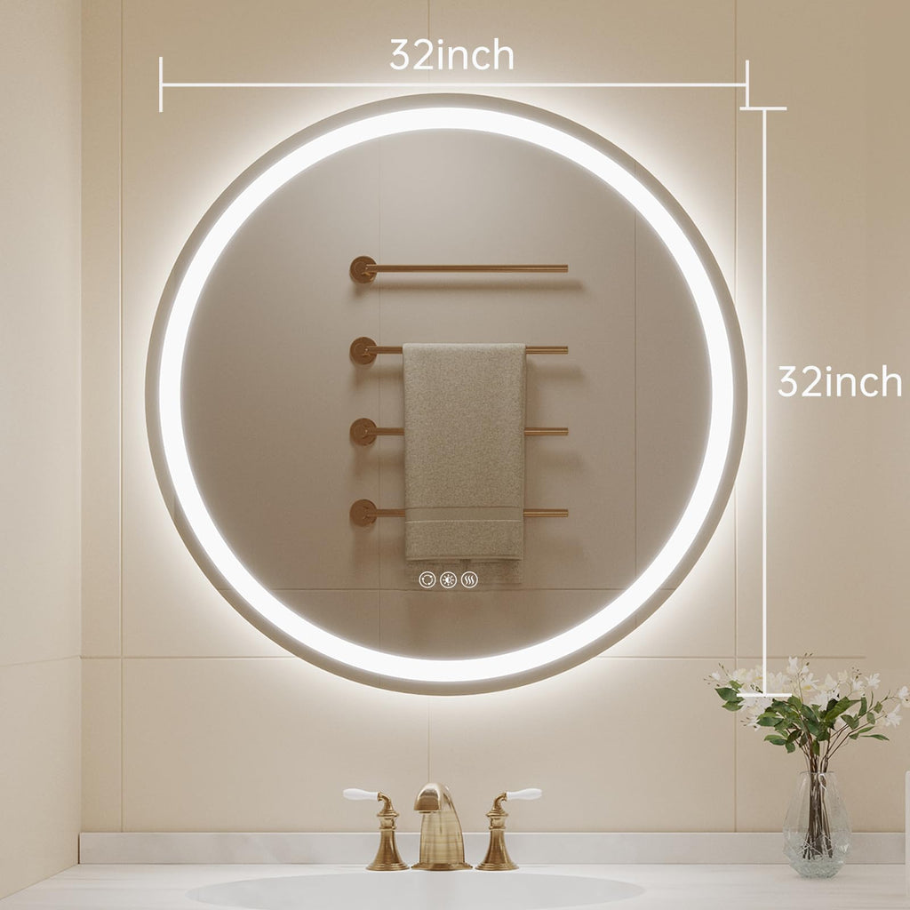 32" Round LED Mirror,Circle Bathroom Mirror with Lights
