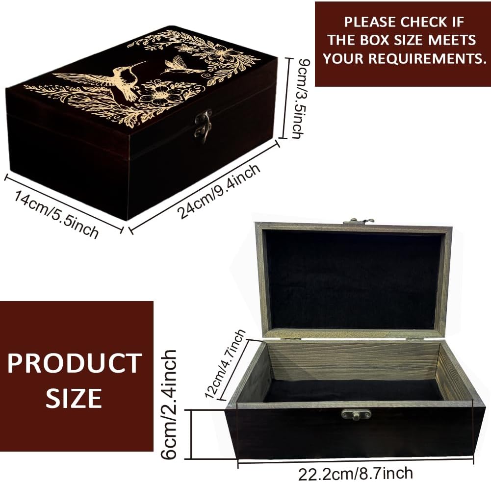 Wooden Memorial Storage Box with Hinged Lids, Hummingbird Flowers
