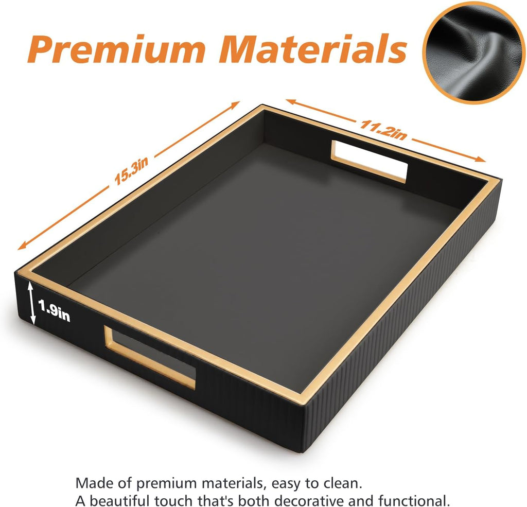 Leather Tray Desktop Storage Organizer, Rectangle Valet Tray, Black