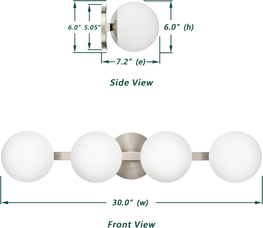 Bathroom Vanity Light Fixtures, Modern 4 Lights Globe Wall Sconce Lighting Brushed Nickel, Porch Wall Mount Light