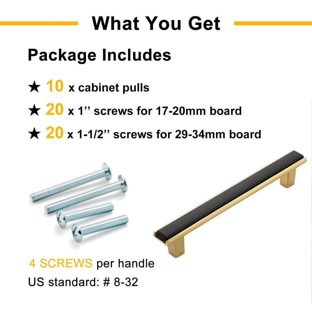 Black and Gold Cabinet Pulls Drawer Handles 6-1/4 Inch 10 Pack 2281