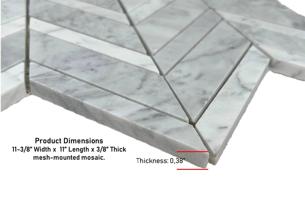 Carrara Premium Marble Chevron Mosaic Tile - Polished, 1 Sheet Backsplash, Bathroom Shower, Fireplace, Entryway